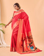 Crimson Red Paithani Silk Saree With Weaving Work