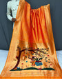 Orange Paithani Silk Bandhani Saree With Weaving Work