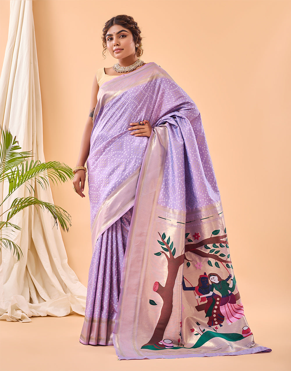 Lavender Paithani Silk Saree With Weaving Work