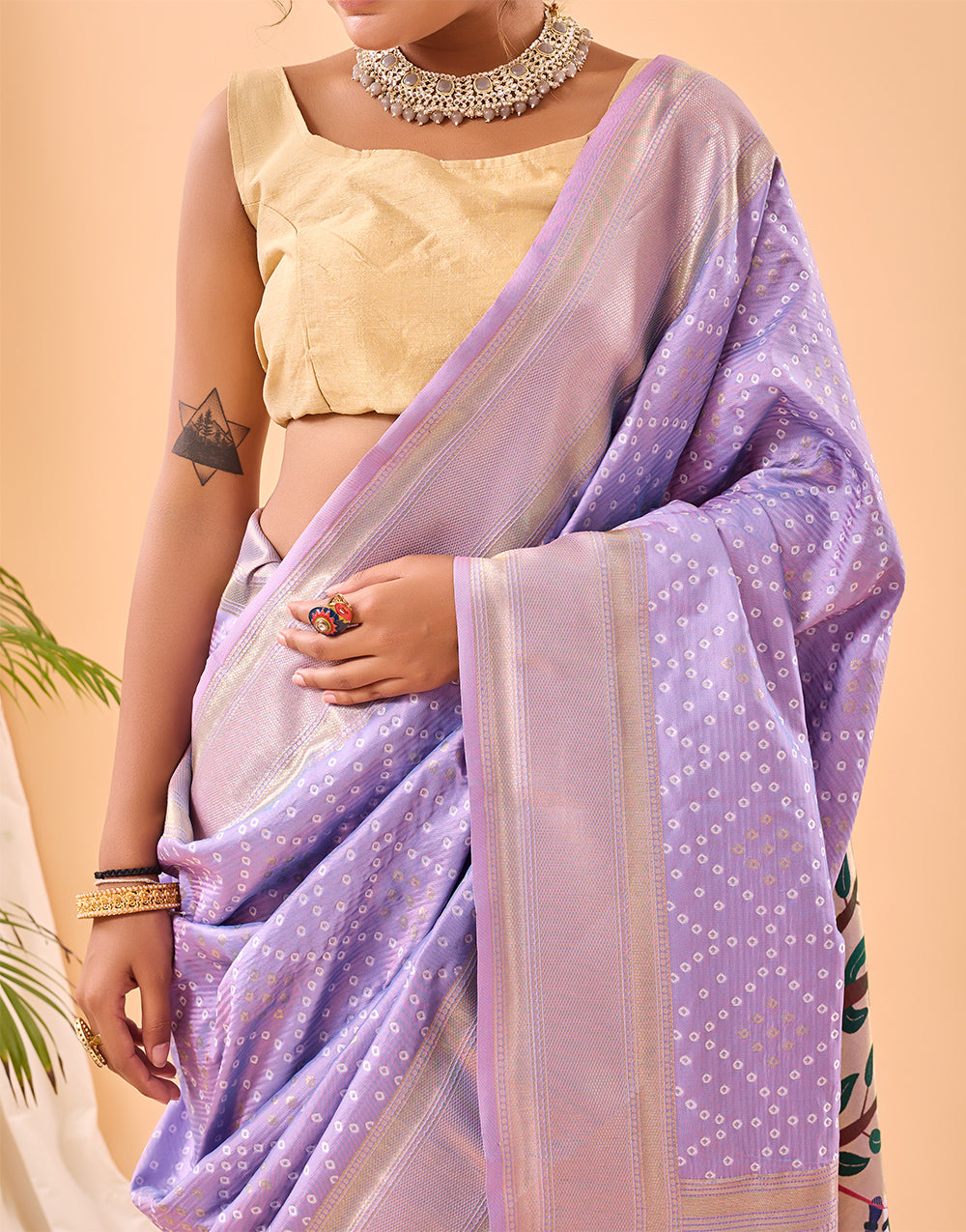 Lavender Paithani Silk Saree With Weaving Work