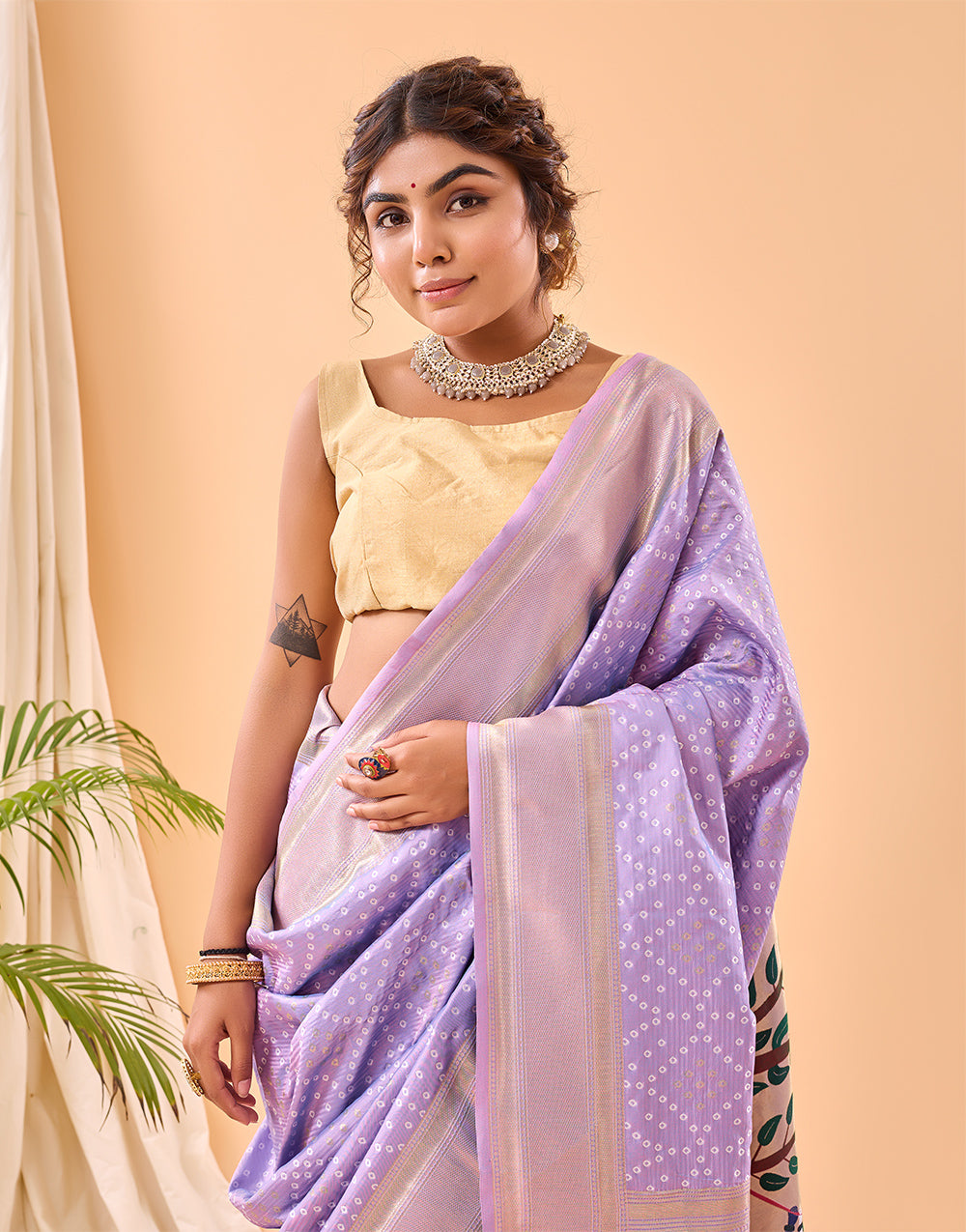 Lavender Paithani Silk Saree With Weaving Work