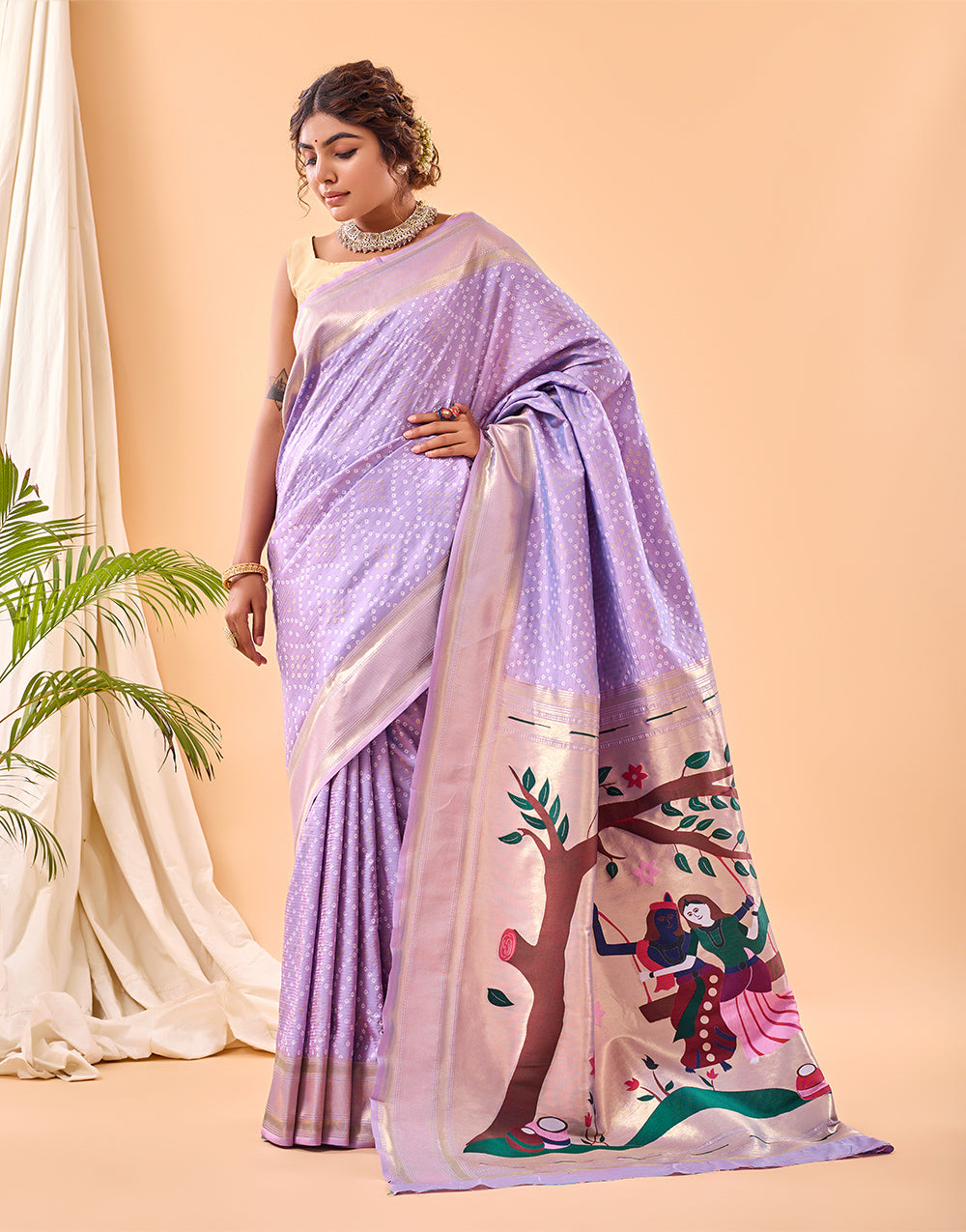 Lavender Paithani Silk Saree With Weaving Work