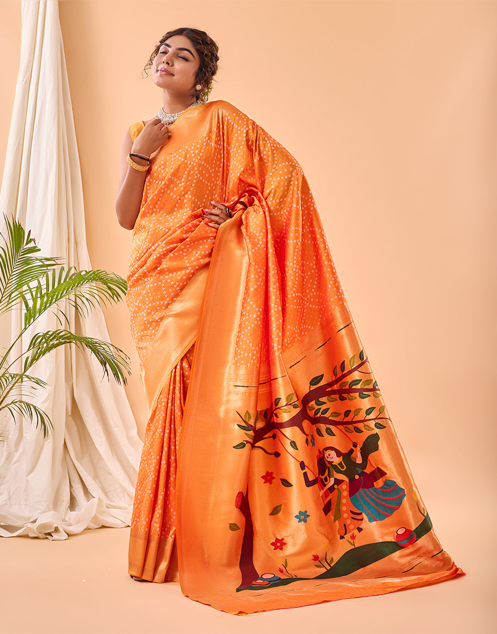 Orange Paithani Silk Saree With Weaving Work