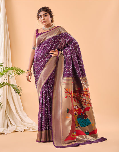 Plum Purple Paithani Silk Saree With Weaving Work