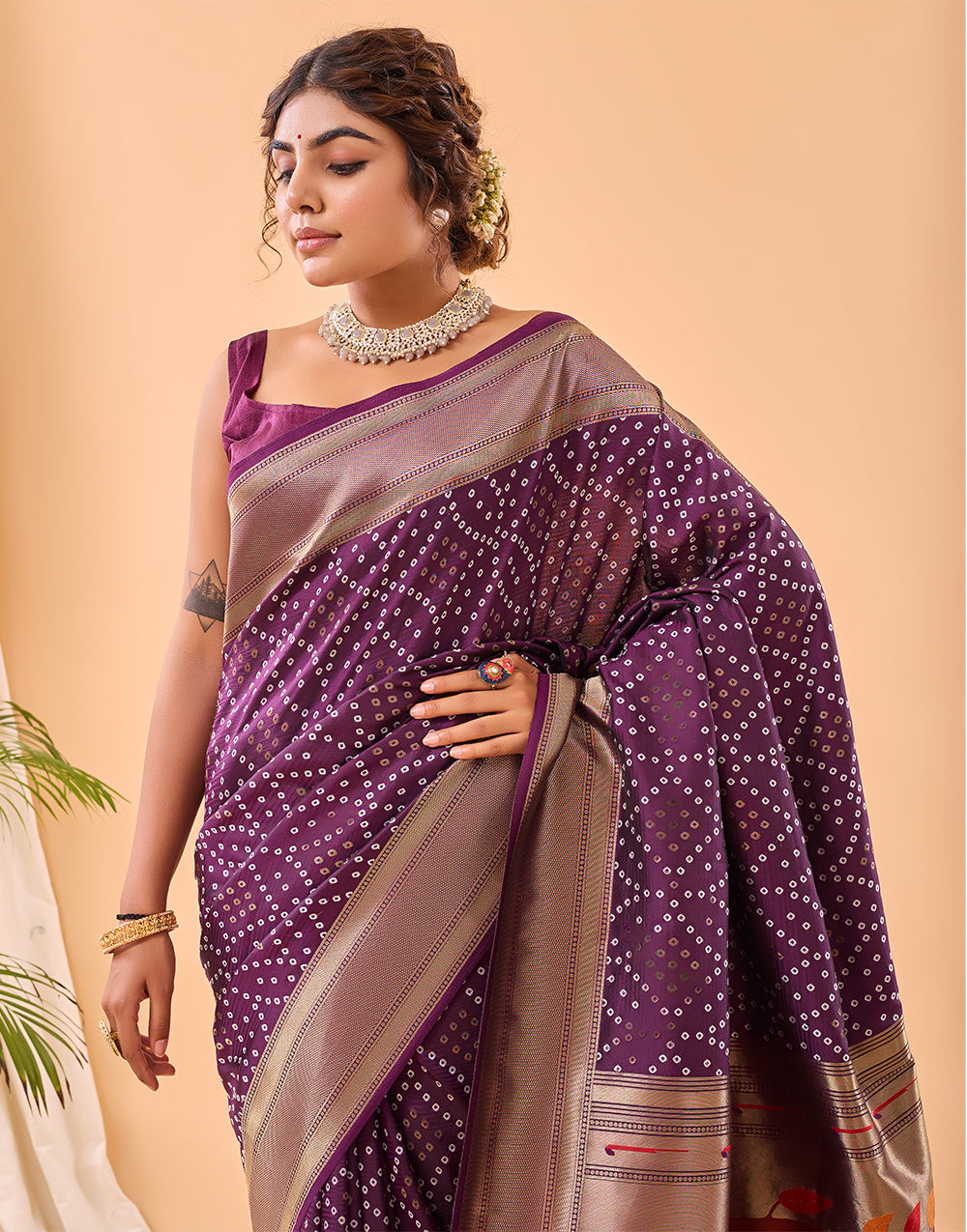 Plum Purple Paithani Silk Saree With Weaving Work