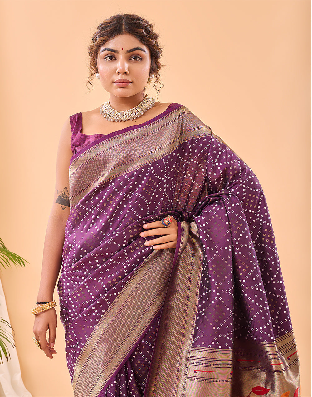 Plum Purple Paithani Silk Saree With Weaving Work