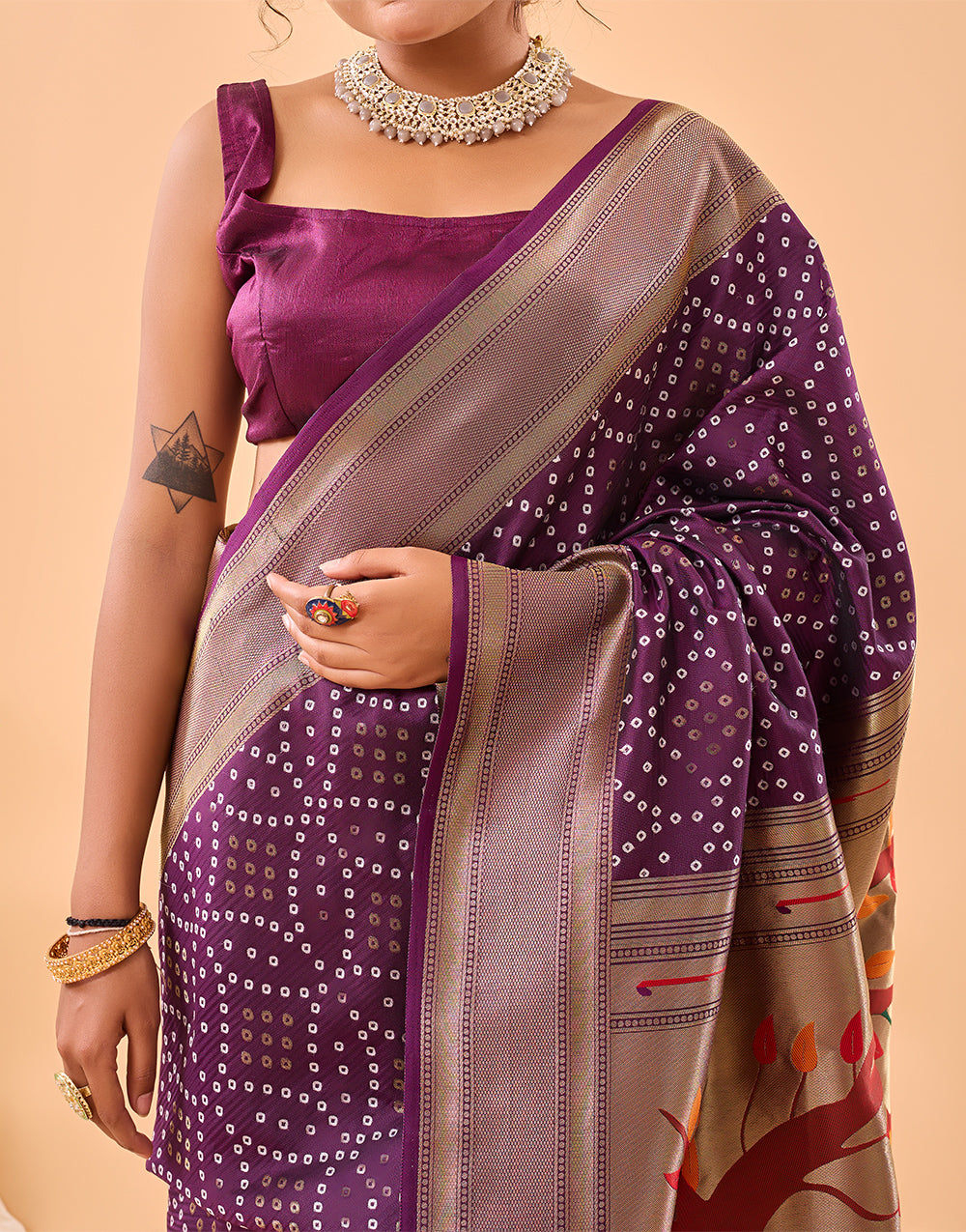 Plum Purple Paithani Silk Saree With Weaving Work
