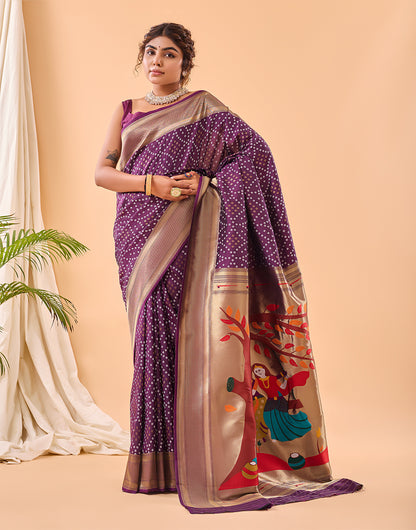 Plum Purple Paithani Silk Saree With Weaving Work