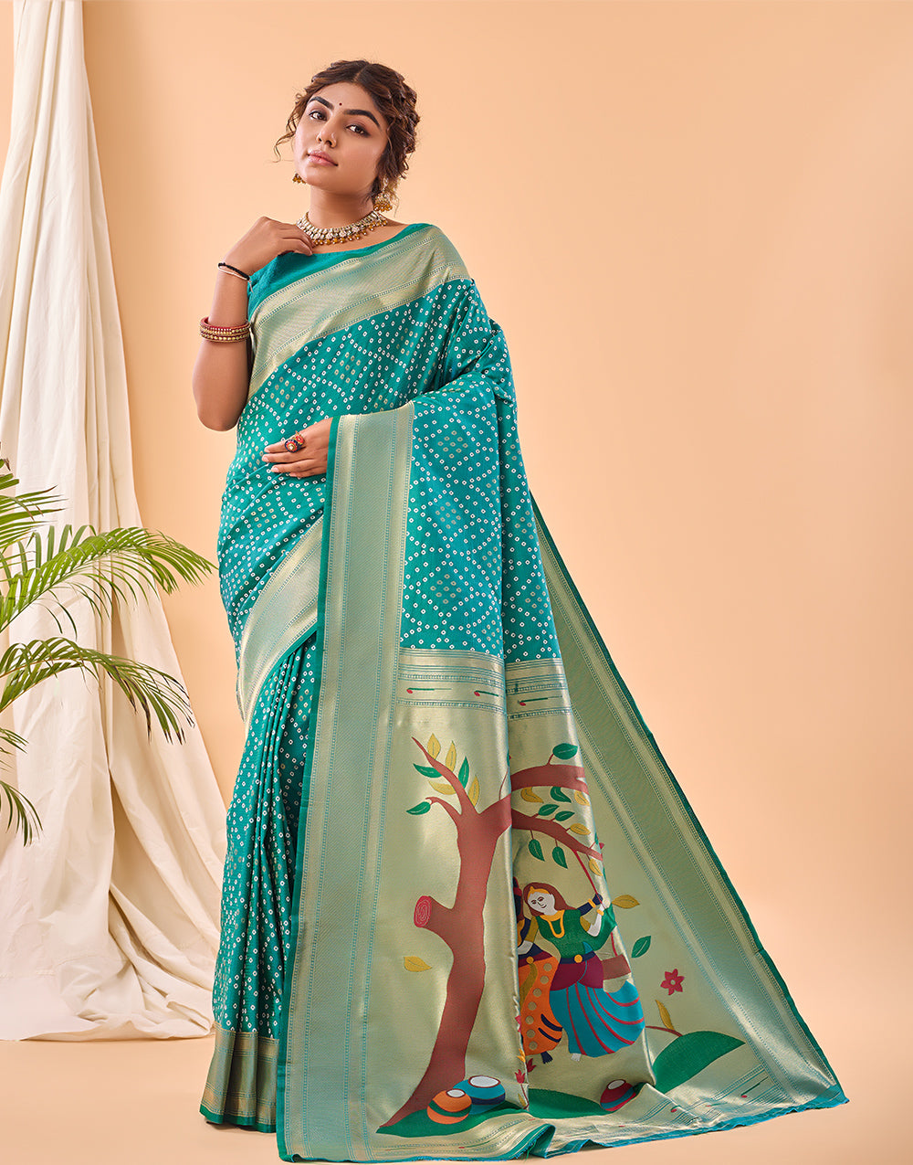 Sea Green Paithani Silk Saree With Weaving Work