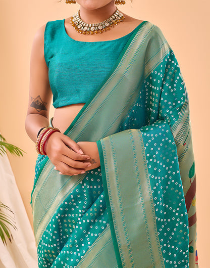 Sea Green Paithani Silk Saree With Weaving Work