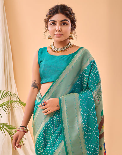 Sea Green Paithani Silk Saree With Weaving Work