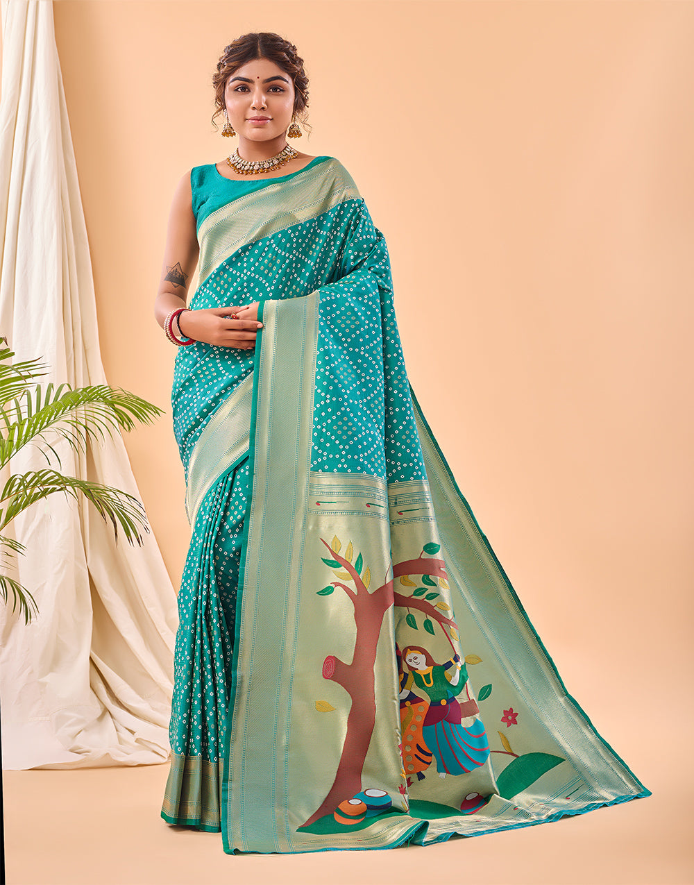 Sea Green Paithani Silk Saree With Weaving Work