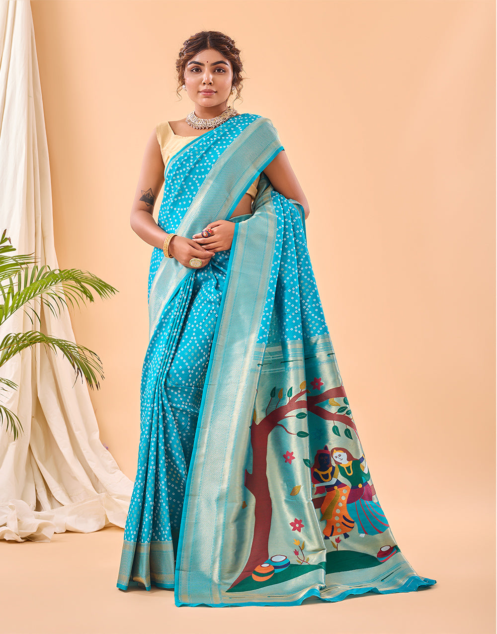 Sky Blue Paithani Silk Saree With Weaving Work