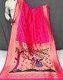 Hot Pink Paithani Silk Bandhani Saree With Weaving Work