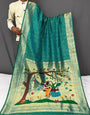 Teal Green Paithani Silk Bandhani Saree With Weaving Work
