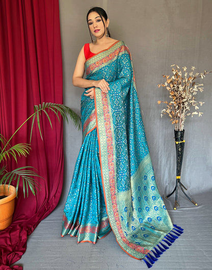 Dark Rama Blue Patola Saree With Weaving Work