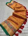 Orange Patola Silk Saree With Weaving Work