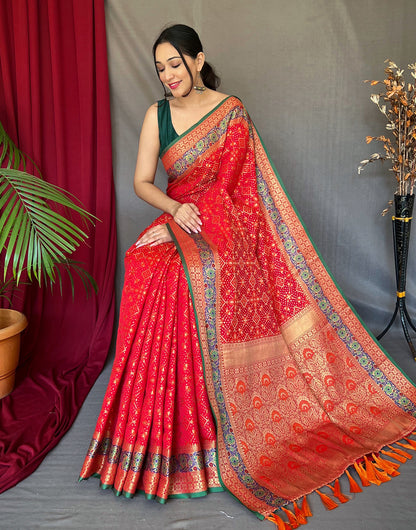 Red Patola Saree With Weaving Work