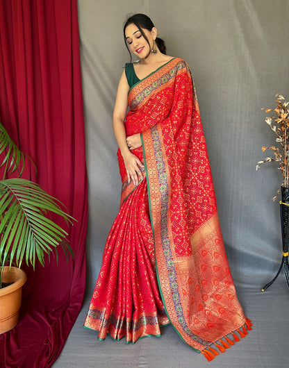 Red Patola Saree With Weaving Work