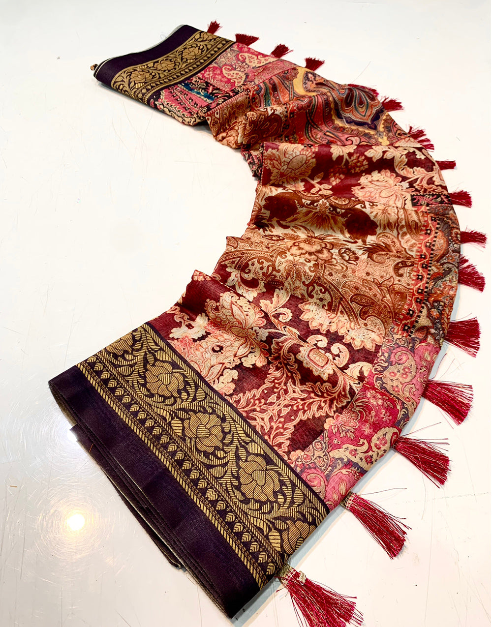 Burnt Umber Brown Cotton With Digital Printed Saree