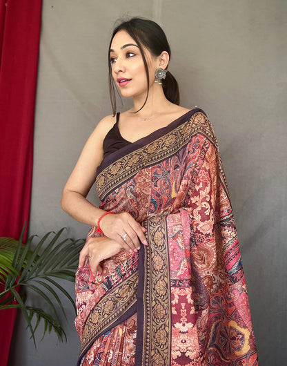 Rouge Pink Cotton Saree With Printed Work