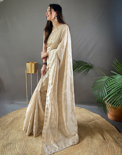 Cream Silk With Cutwork Fancy Border Saree