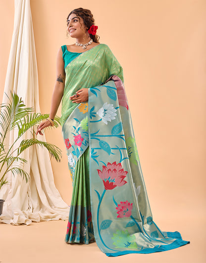 Green Paithani Silk Saree With Weaving Work