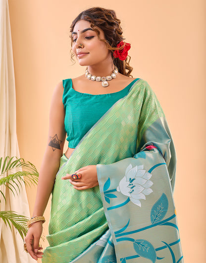 Green Paithani Silk Saree With Weaving Work