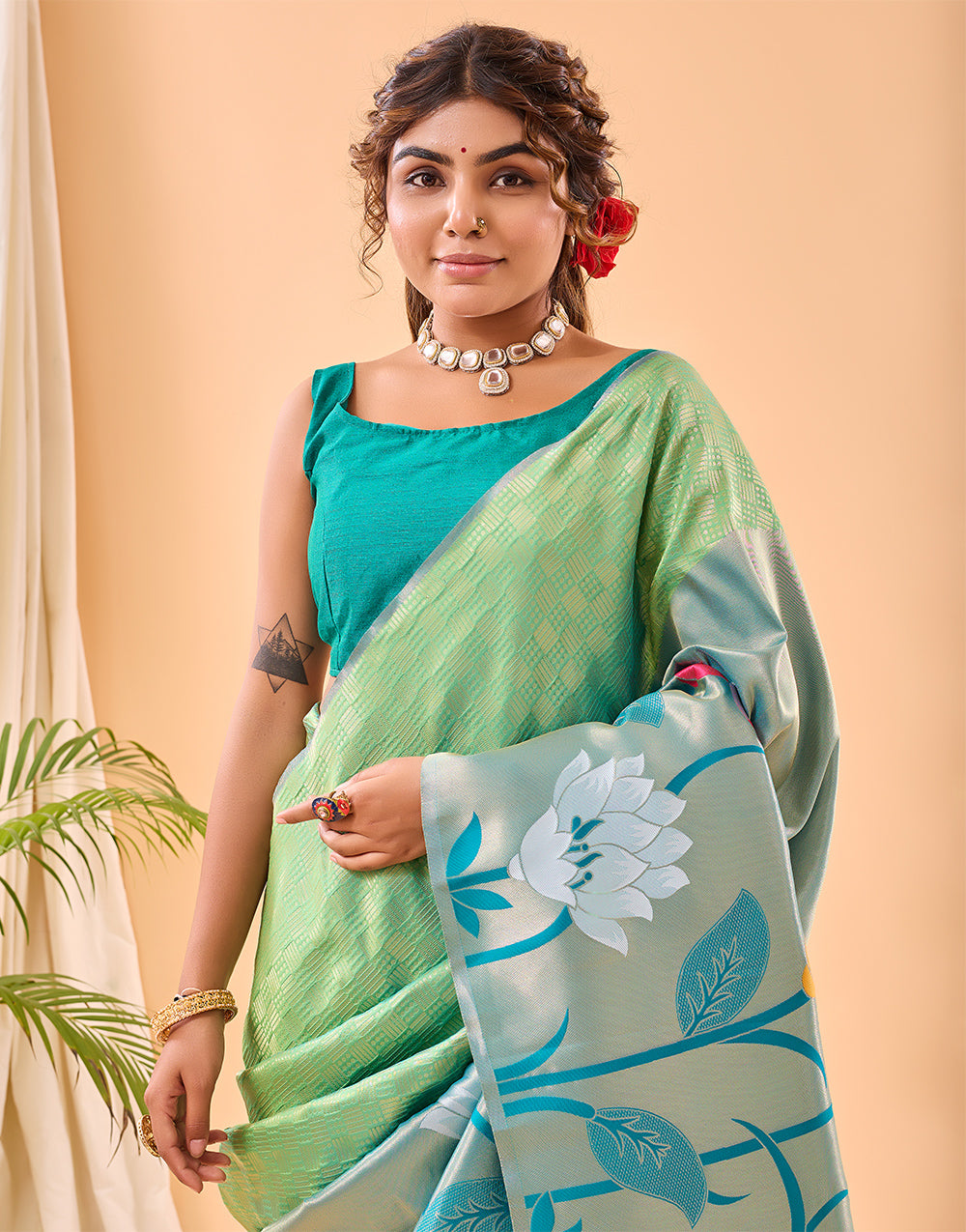 Green Paithani Silk Saree With Weaving Work