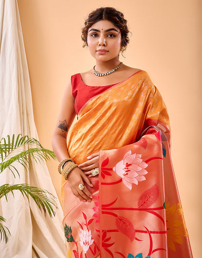 Orange Paithani Silk Saree With Weaving Work