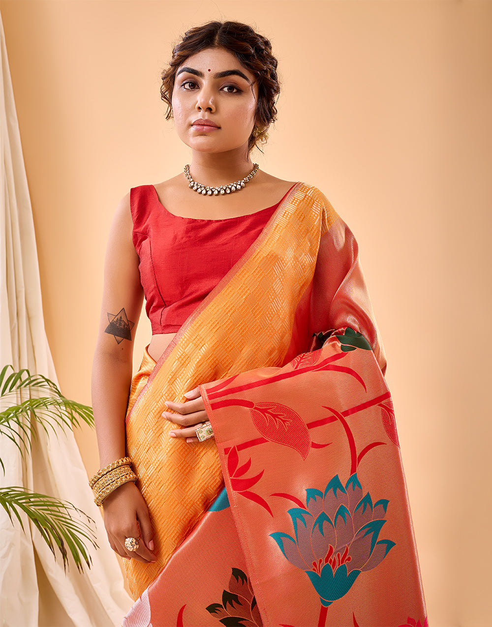 Orange Paithani Silk Saree With Weaving Work