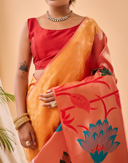 Orange Paithani Silk Saree With Weaving Work