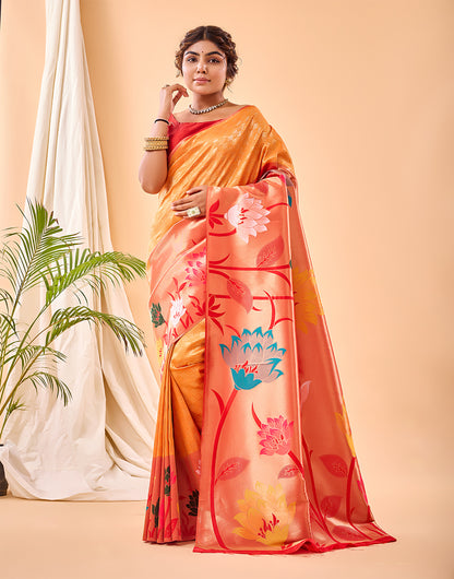 Orange Paithani Silk Saree With Weaving Work