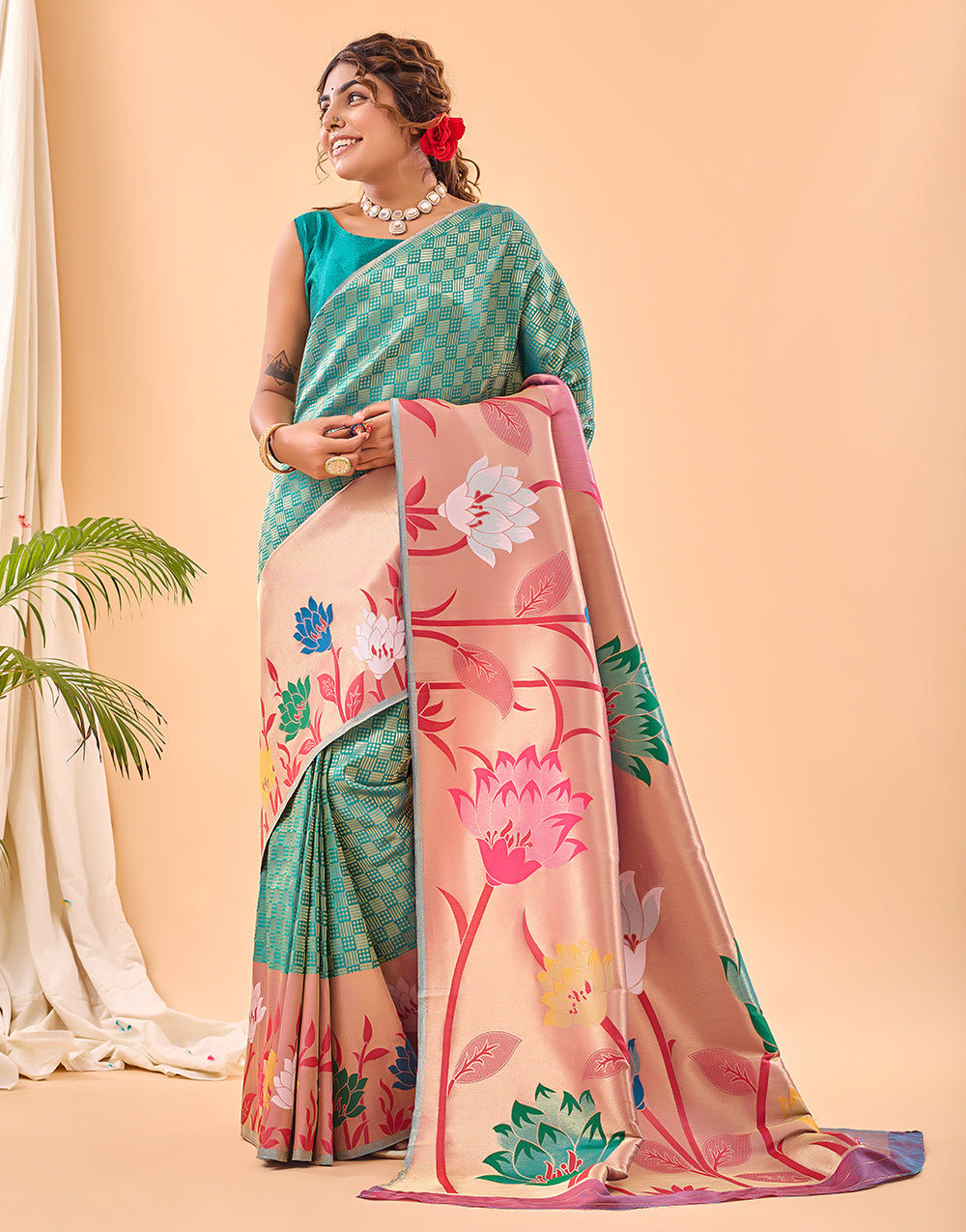 Rama Green Paithani Silk Saree With Weaving Work