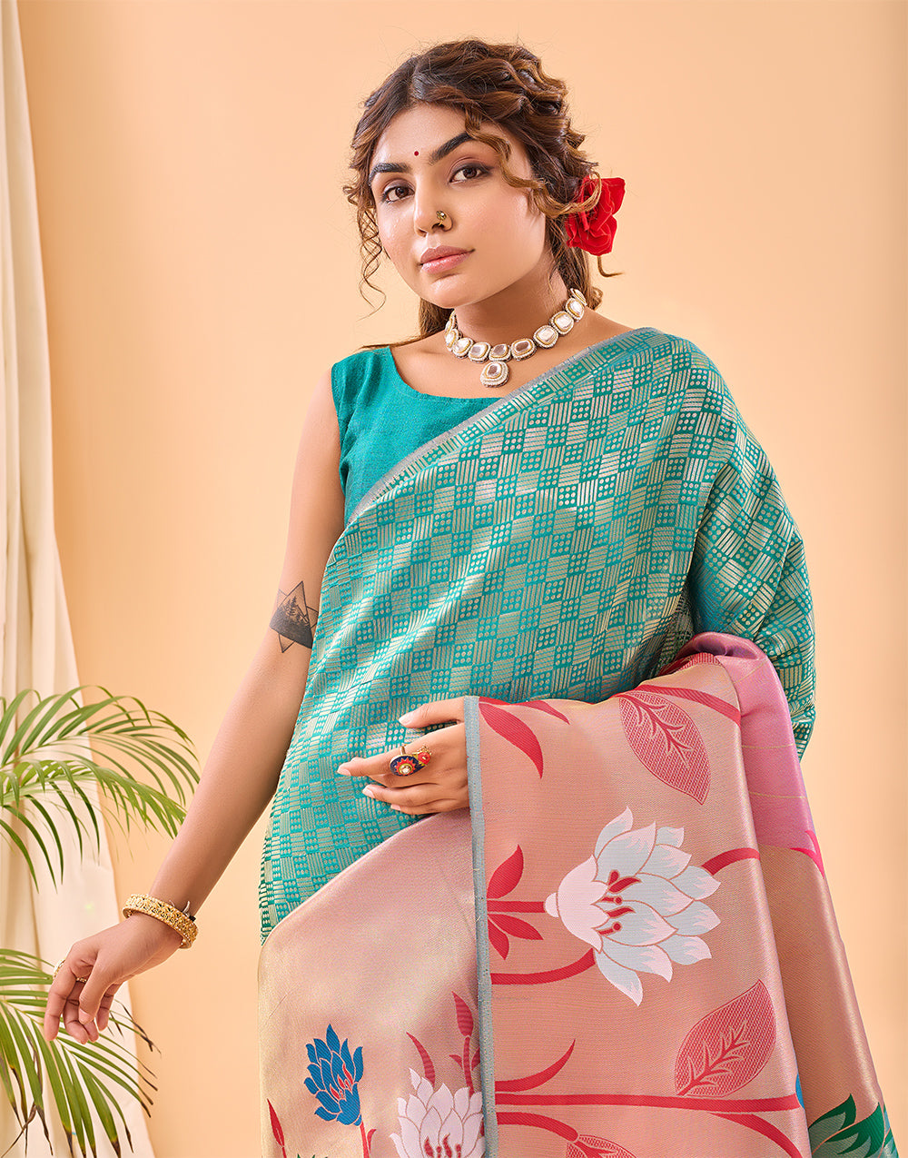 Rama Green Paithani Silk Saree With Weaving Work