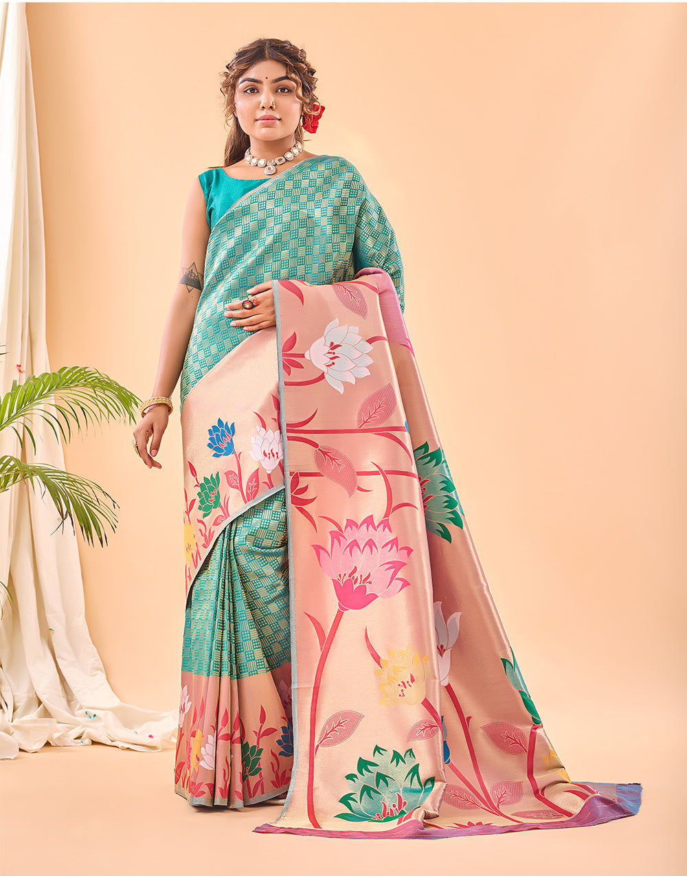 Rama Green Paithani Silk Saree With Weaving Work