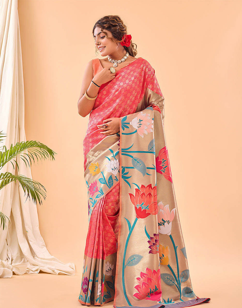 Pink Paithani Silk Saree With Weaving Work