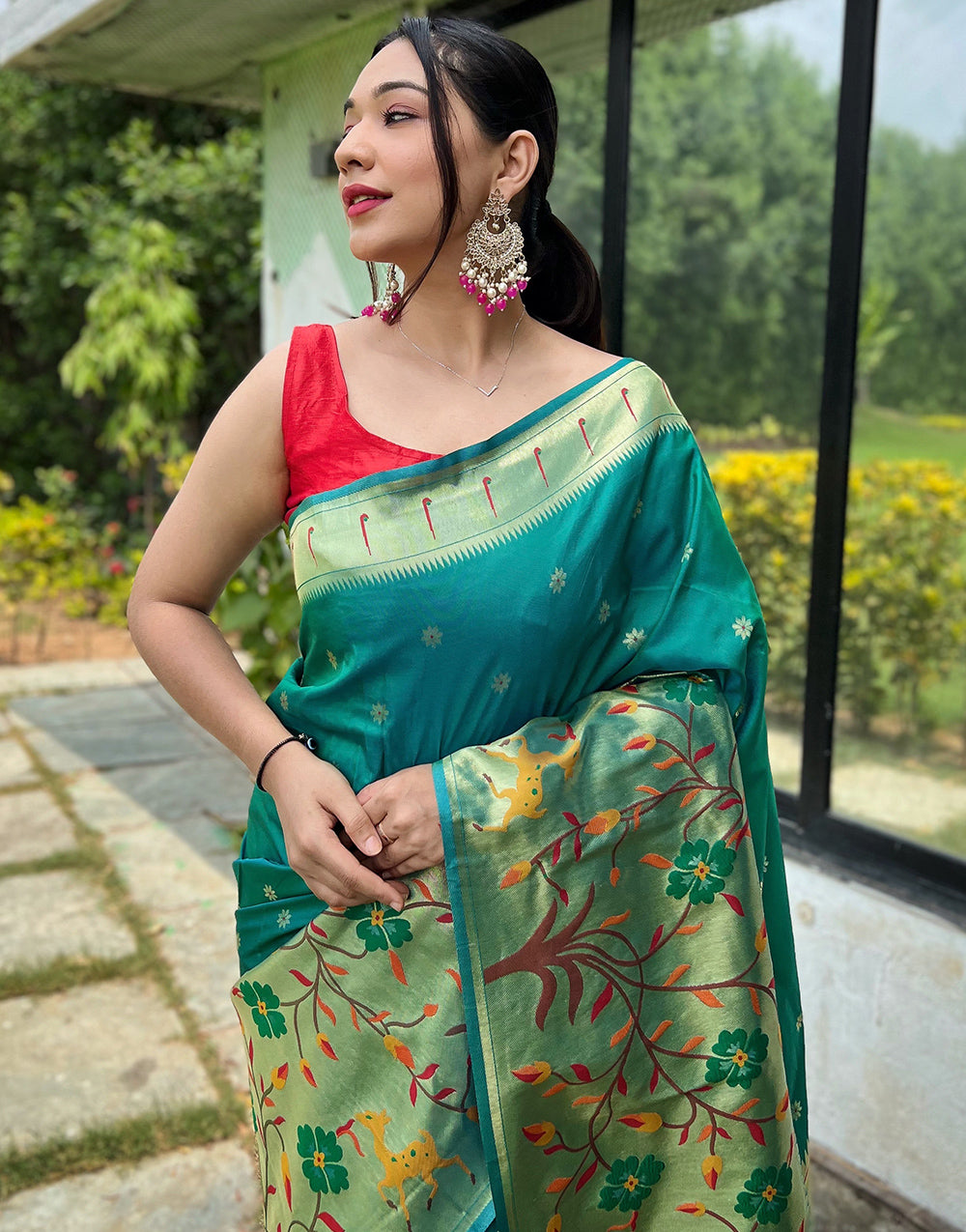 Sea Green Paithani Silk Saree With Weaving Work