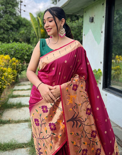 Maroon Paithani Silk Saree With Weaving Work