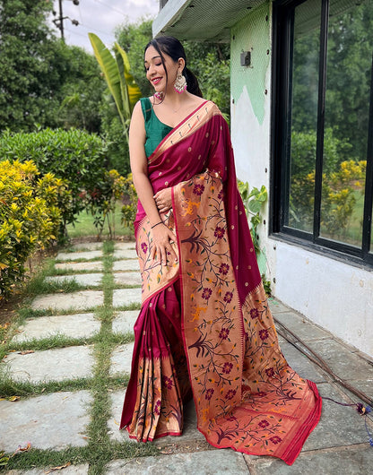 Maroon Paithani Silk Saree With Weaving Work