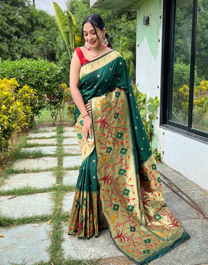 Dark Green Paithani Silk Saree With Weaving Work