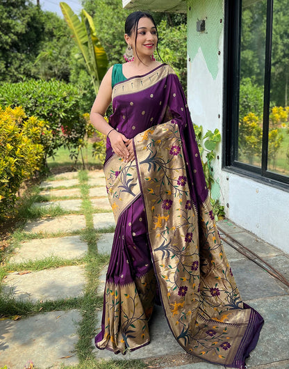 Dark Purple Paithani Silk Saree With Weaving Work