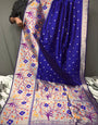 Indigo Blue Paithani Silk Saree With Zari Weaving Work
