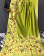 Olive Green Paithani Silk Saree With Zari Weaving Work