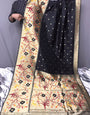 Black Paithani Silk Saree With Zari Weaving Work