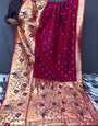 Rani Pink Paithani Silk Saree With Zari Weaving Work