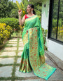 Green Paithani Silk Saree With Weaving Work