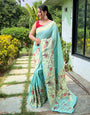 Pale Turquoise Paithani Silk Saree With Weaving Work
