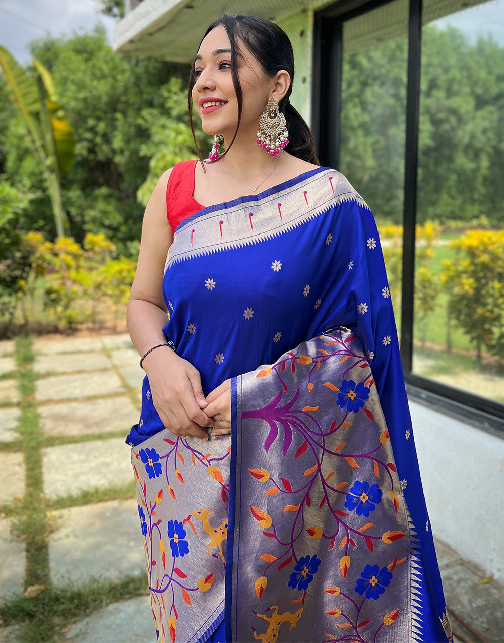 Navy Blue Paithani Silk Saree With Weaving Work