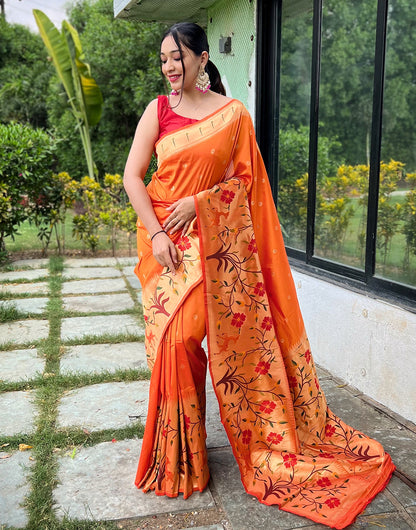 Orange Paithani Silk Saree With Weaving Work